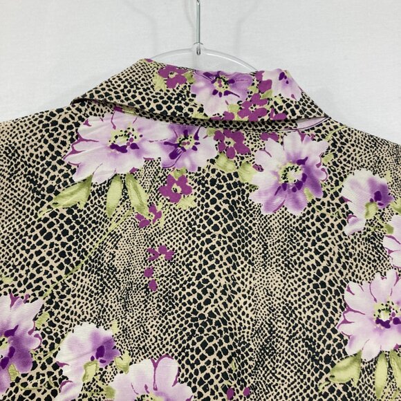 Vintage Robbie Bee size XL Pure Silk Multi Purple Floral Boxy Cut Button Down - Picture 7 of 8